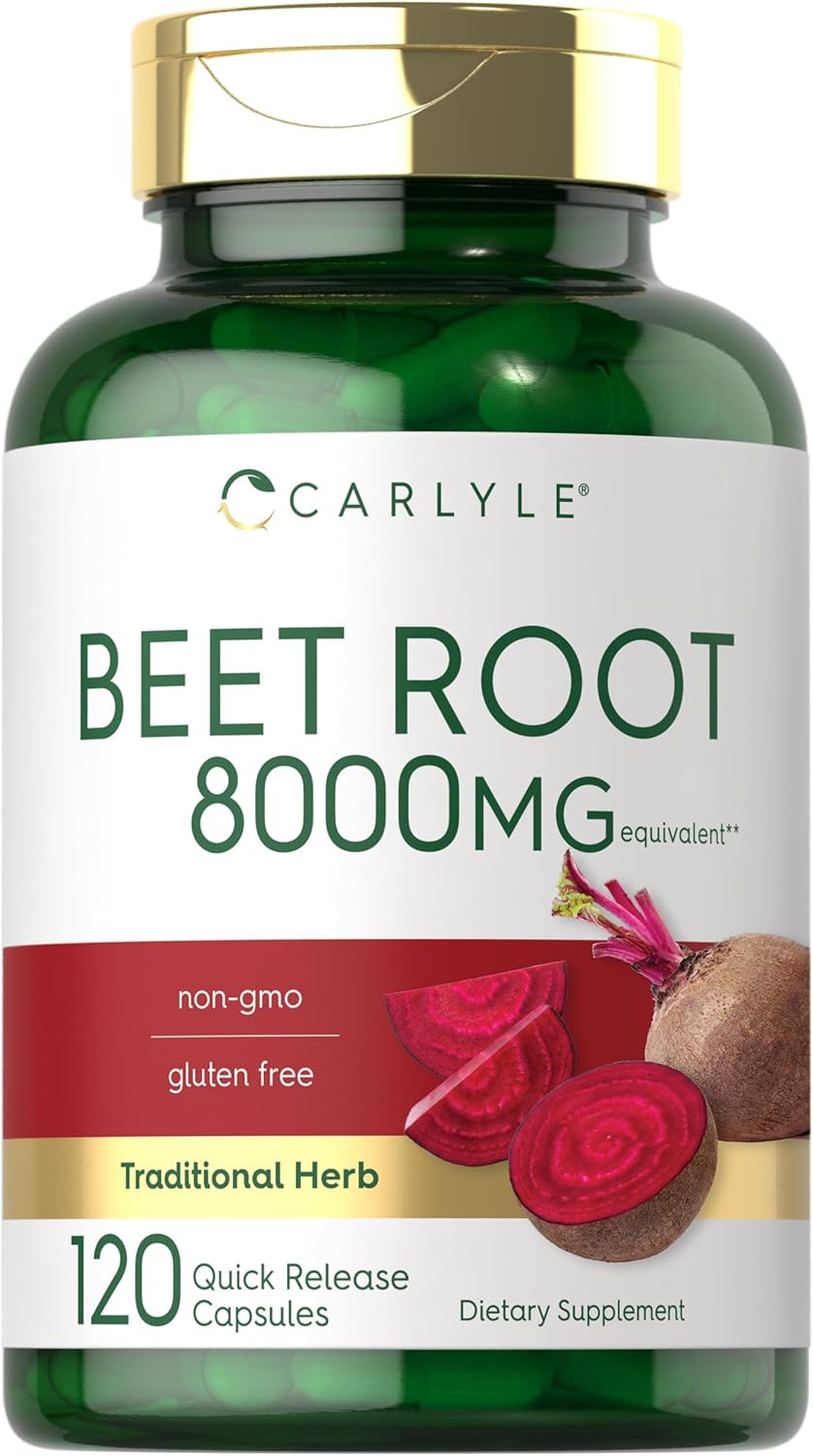 Carlyle Beet Root Capsules 8000mg, 120 Count, Non-GMO & Gluten Free