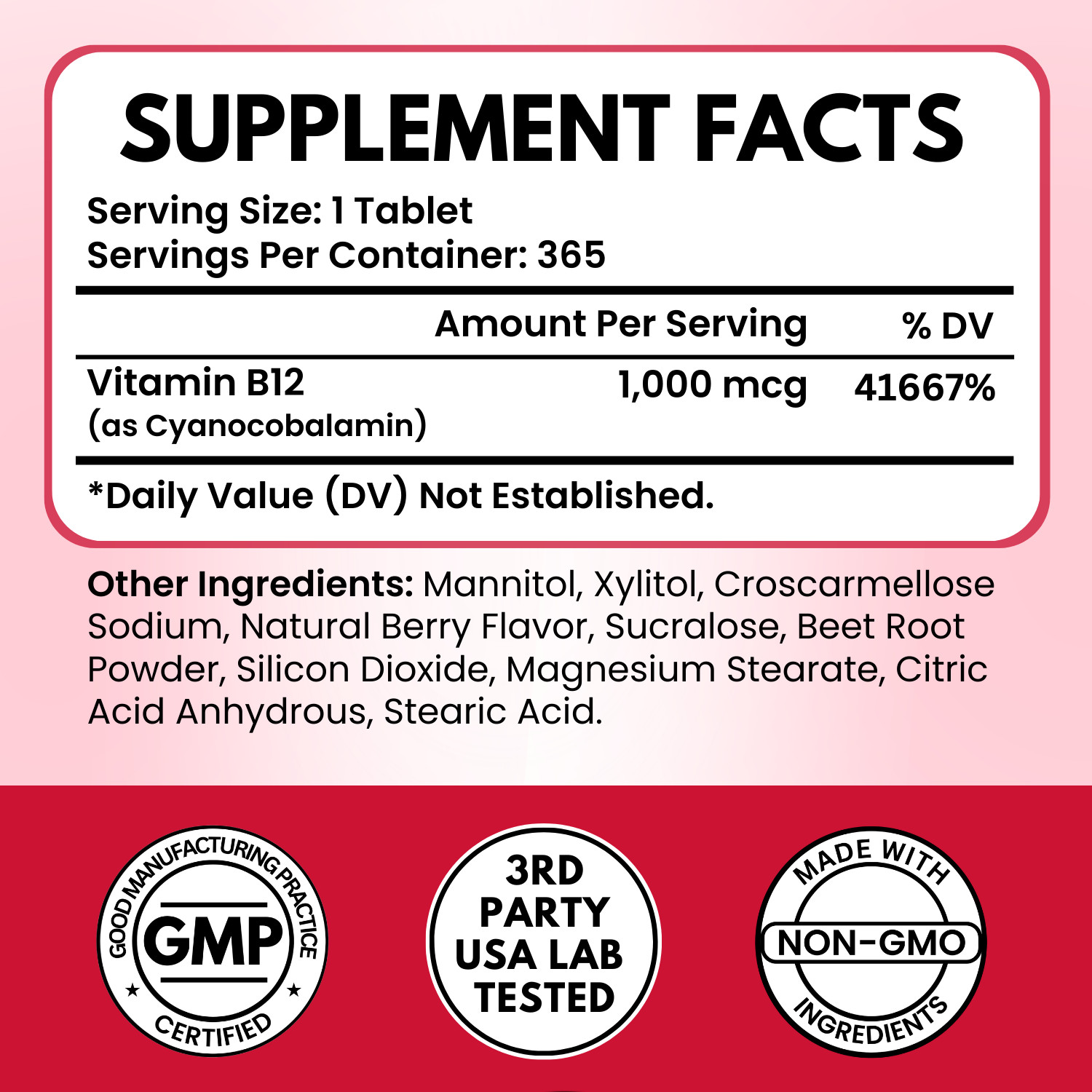 VITBOOST Vitamin B12 1000 mcg Chewable Tablets – 365 Count Natural Berry Flavor