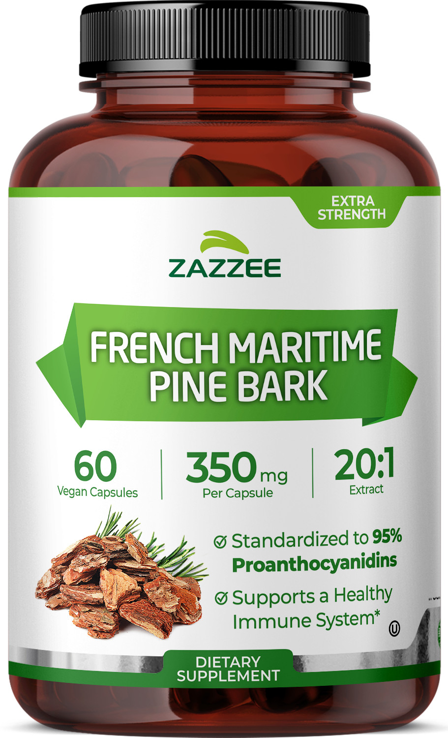 Zazzee Extra Strength French Maritime Pine Bark 20:1 Extract, 350 mg Per Capsule