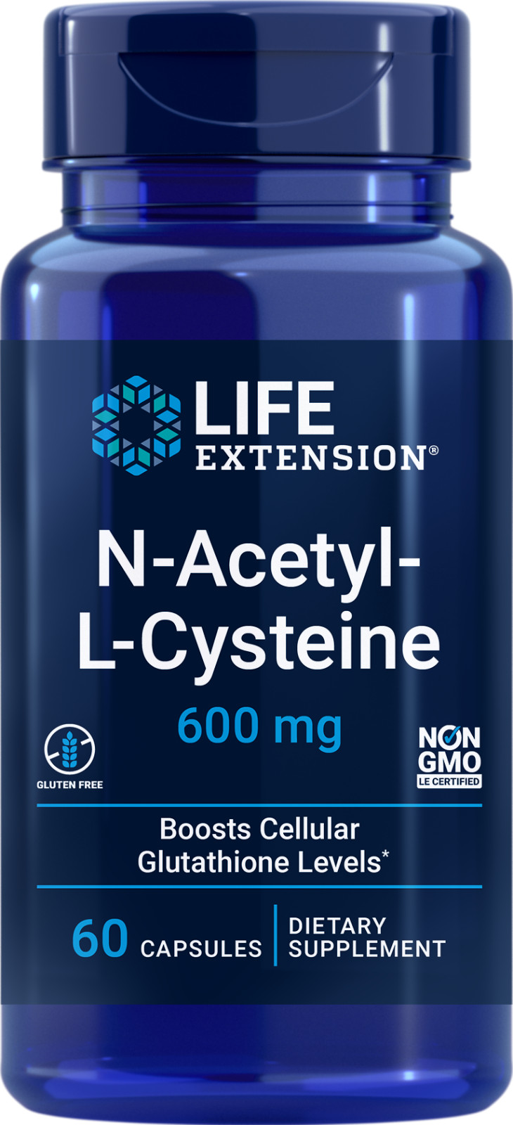 Life Extension Non-GMO N-Acetyl-L-Cysteine NAC 600mg 60 Caps.