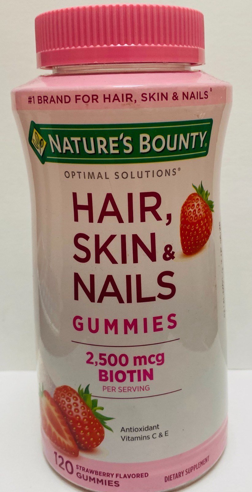 Nature’s Bounty Hair, Skin & Nails Gummies, Strawberry, 120 Count Exp 06/2026