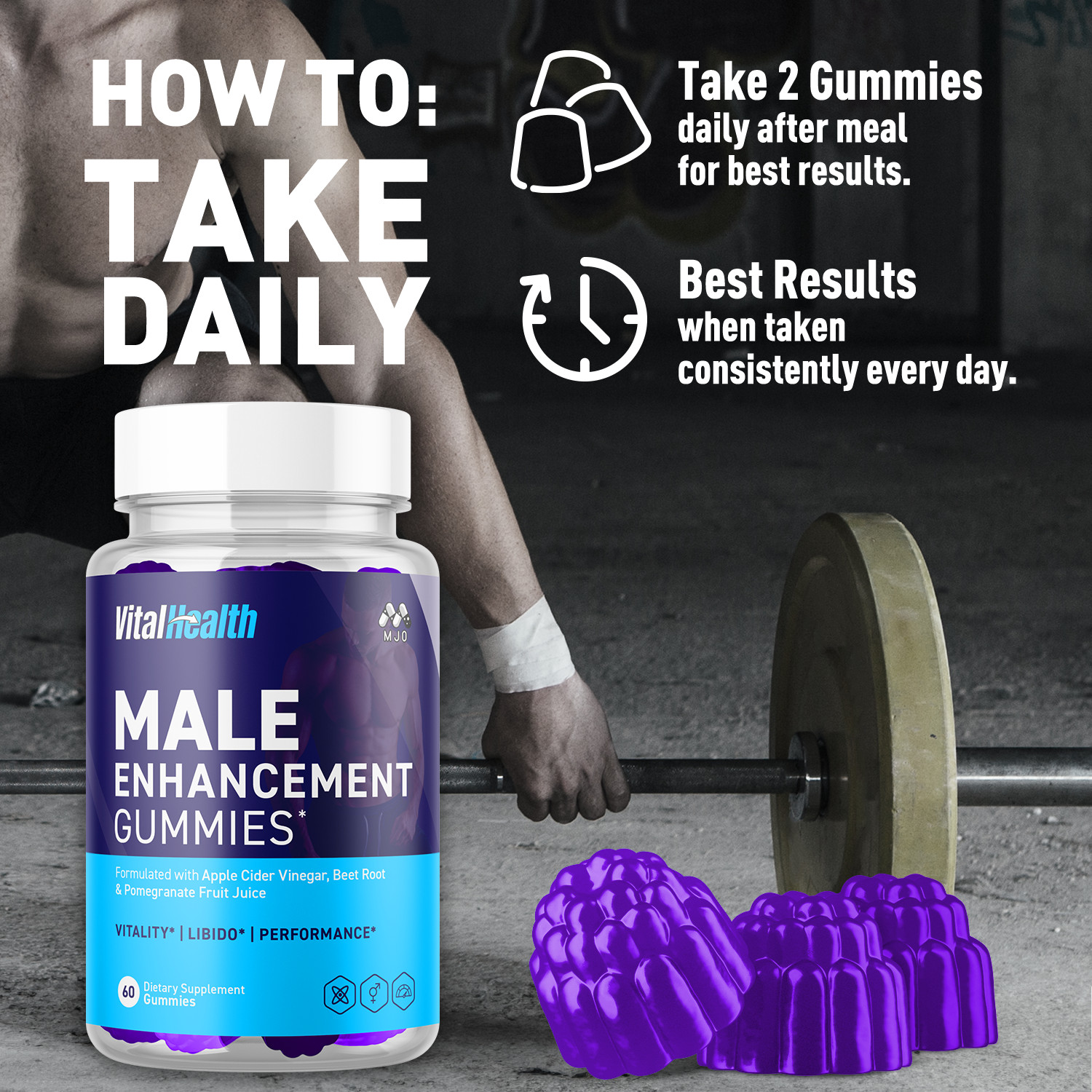 (1 Pack) Vital Health Male Gummys Advanced Max Formula VitalHealth 60 Gummies