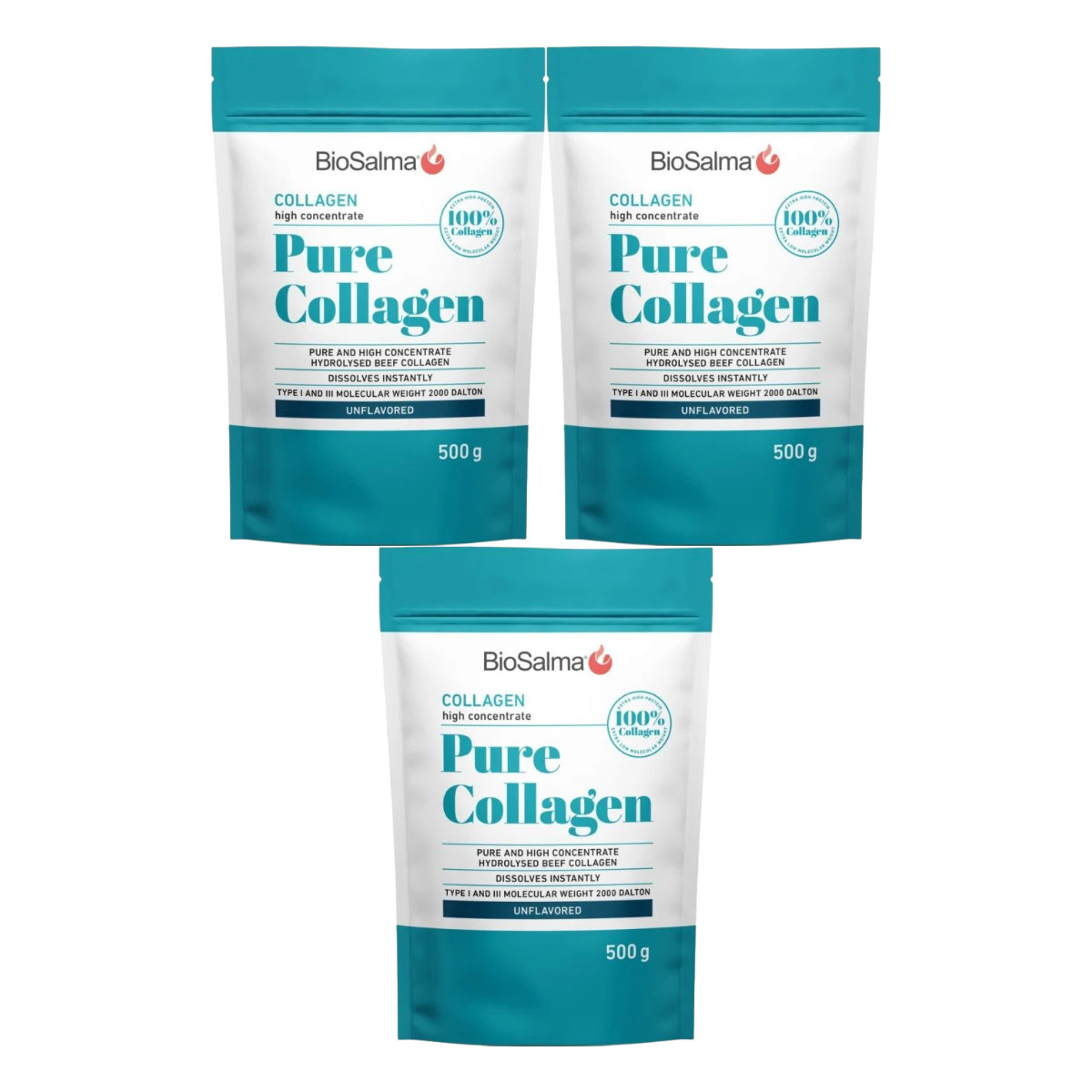 3x BioSalma Pure Collagen 500g 100% Collagen Peptides Hydrolyzed Neutral Taste