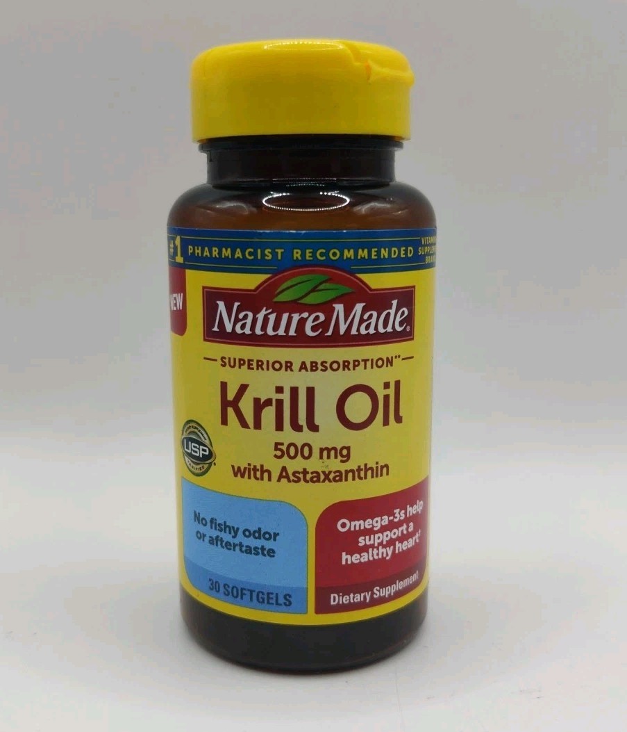 Nature Made Krill Oil with Astaxanthin 500 mg Omega-3 30 Softgels EXP 6/2027