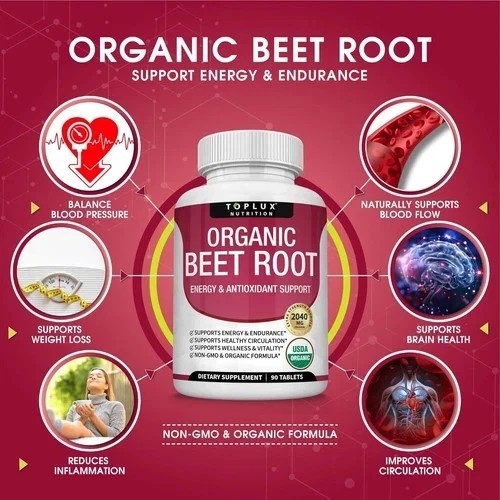 Organic Beet Root Powder Tablets – 2040mg Natural Nitric Oxide Beets to Support*
