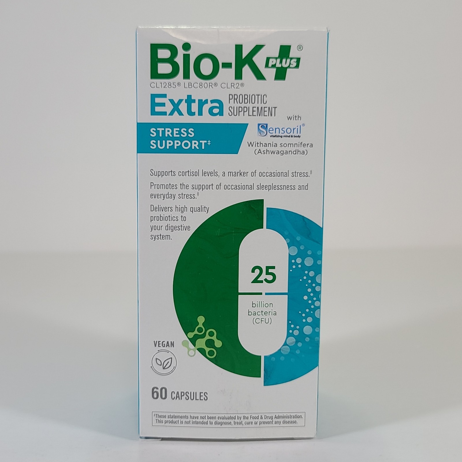 Bio-K+ Plus Extra Stress Support Probiotic Supplement Vegan 60 Capsules 01/2026