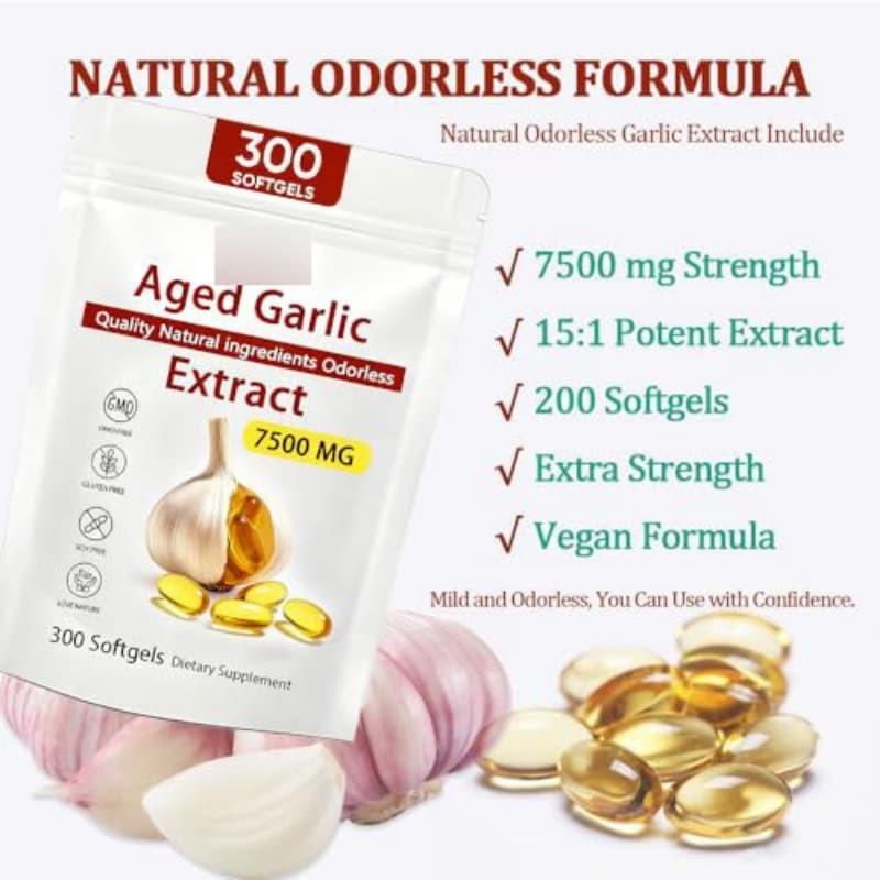 Odorless | Heart & Immune set 1 300 Softgels, Aged Garlic Extract, Elare 7500mg
