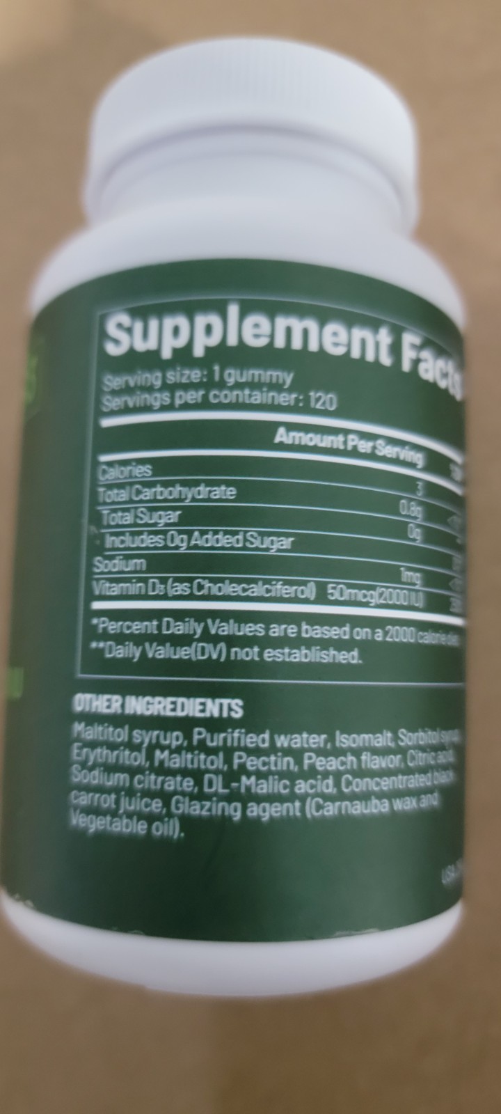NaturElan Vitamin D3 2000 IU (50 mcg) Peach Gummies 120 Ct Supplement EX: 10/26