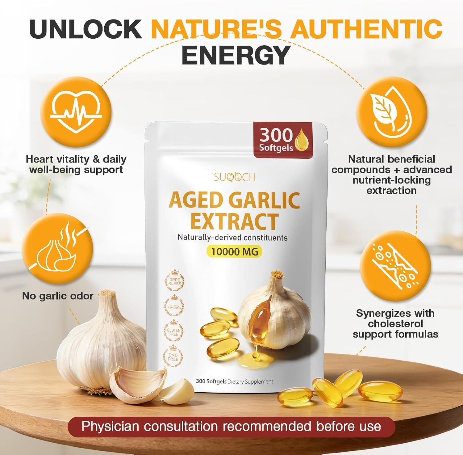 Natural Aged Garlic Extract – 300 Count Softgels for Vitality & Wellness Support