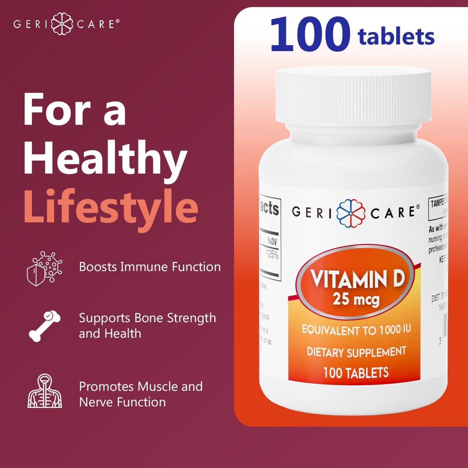 Geri-Care Vitamin D Tablet 876-01-GCP 1 Bottle 100 per Bottle