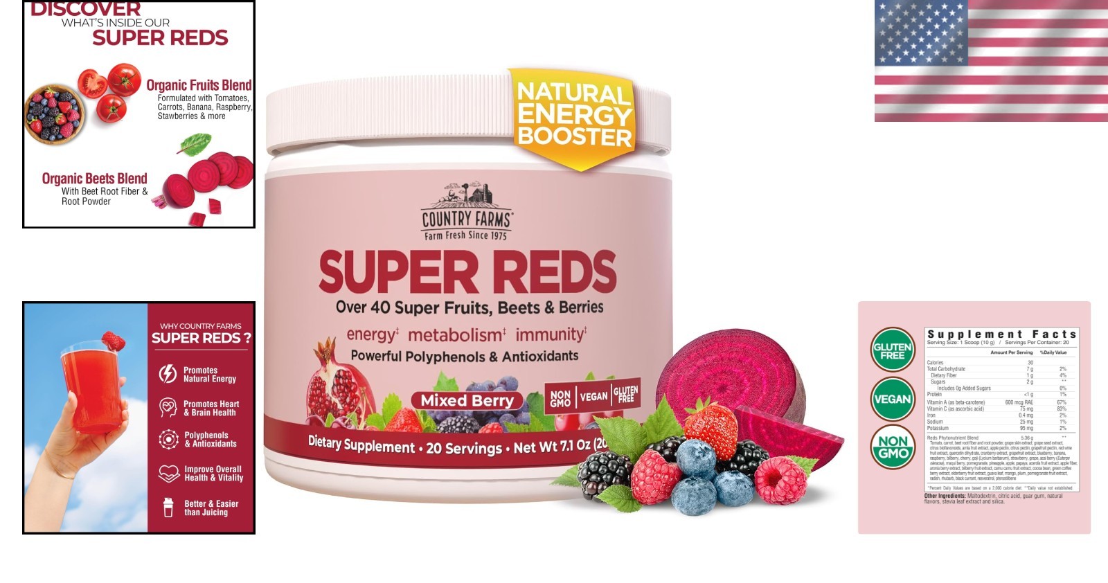 Delicious Mixed Berry Super Reds – 40+ Antioxidants, 100% , Energy Support