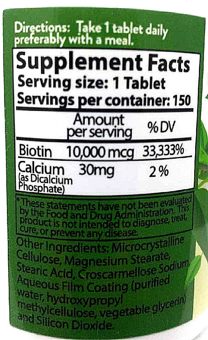 BIOTIN 10,000mcg HAIR,SKIN,NAIL HEALTH -CLEANEST FORMULA-MAXIMUM DOSAGE