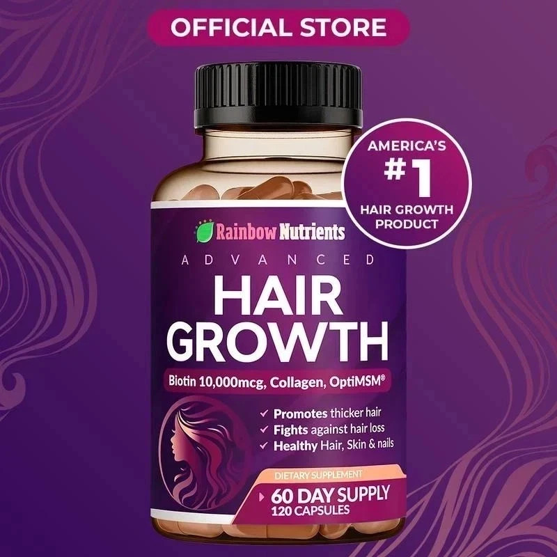 Rainbow Nutrients ADVANCED Hair Growth Vitamins – Biotin 10,000mcg, Collagen