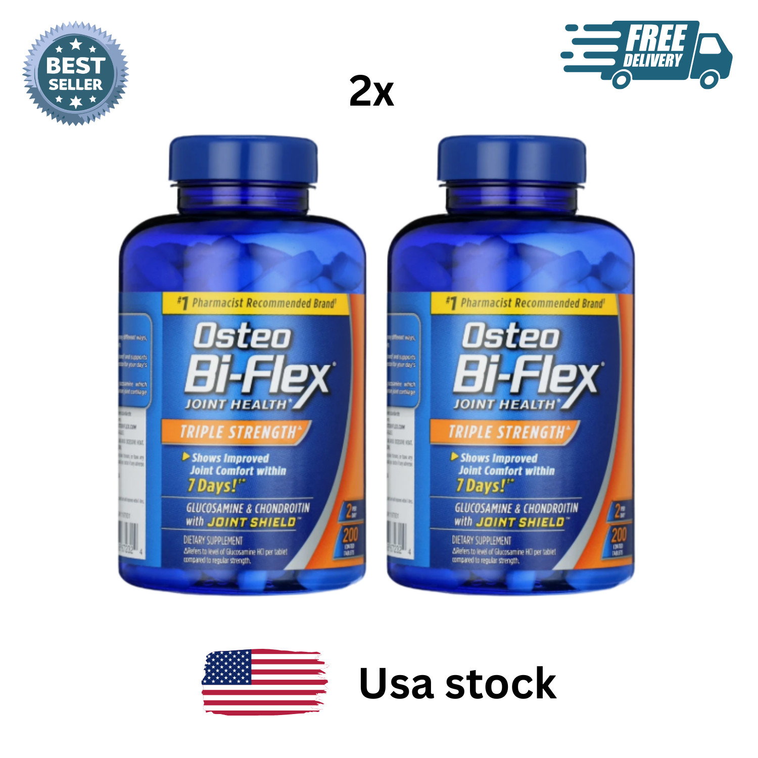 2 Pack Osteo Bi-Flex Joint Health Triple Strength Dietary Supplement, 200 ct