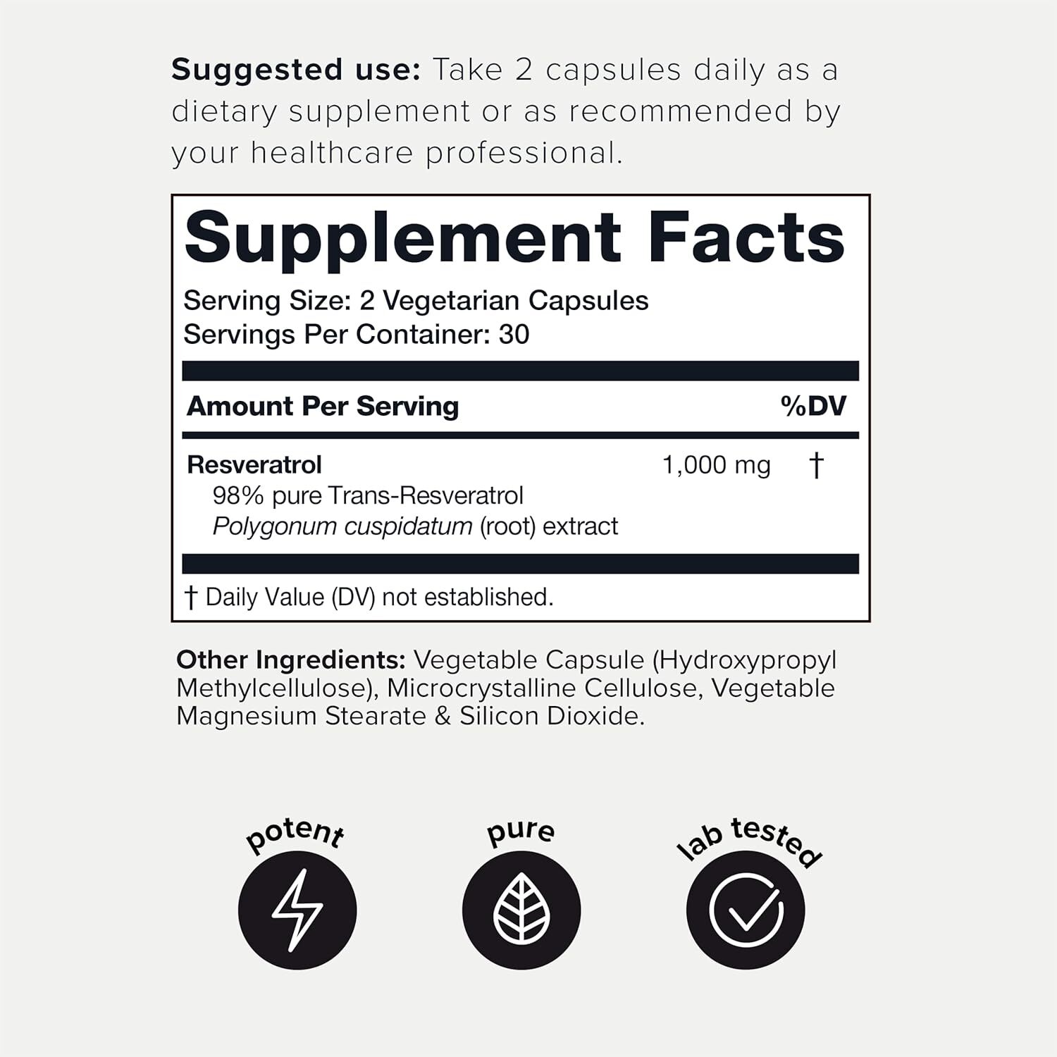 Trans Resveratrol 1000mg 98% Pure HighlyPurified Bioavailable Resveratrol 2X60c