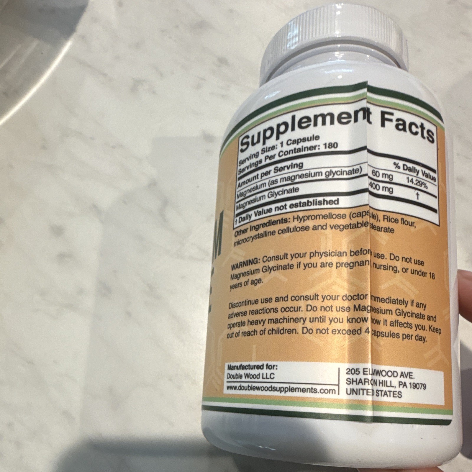 Double Wood Supplements Magnesium Glycinate 400mg 180 Capsules
