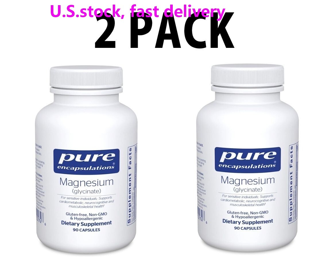 2-Pack Magnesium Glycinate 90 Capsules Hypoallergenic Supplement Non-GMO Pure