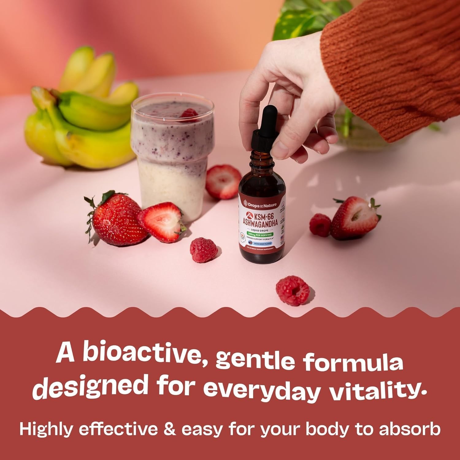 Mixed Berry KSM-66 Ashwagandha Drops – Boost Focus & Energy, Formula, 60ml