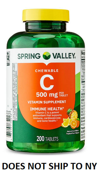 Spring Valley Vitamin C Chewable Tablets 500 mg, 200 Count – Immune Health