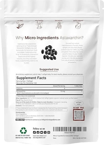 1 PACK Astaxanthin 120 Softgels 12mg – Supports Eye Health and Joint Health