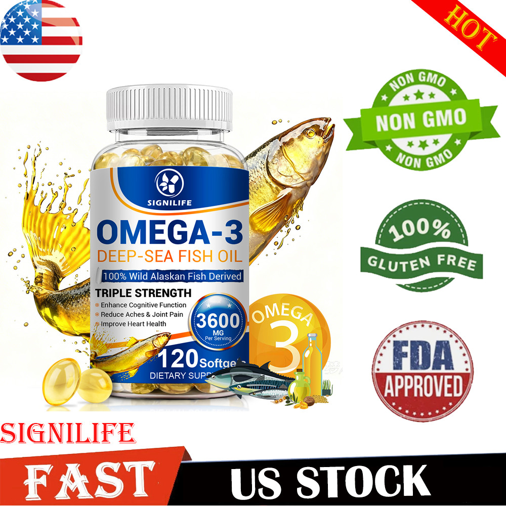 3x Strength EPA & DHA Omega 3 Fish Oil 3600mg, Highest Potency, 120 Softgels