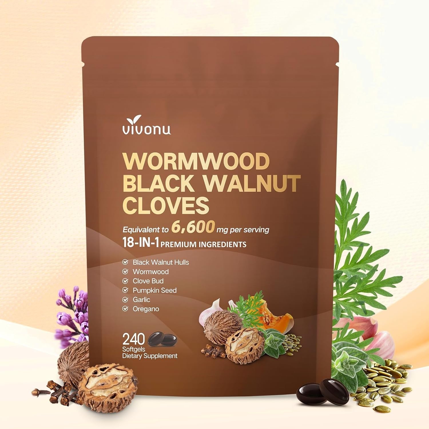 240 Softgels of 18-in-1 Black Walnut & Wormwood Cleanse – 80 Day Digestive Detox