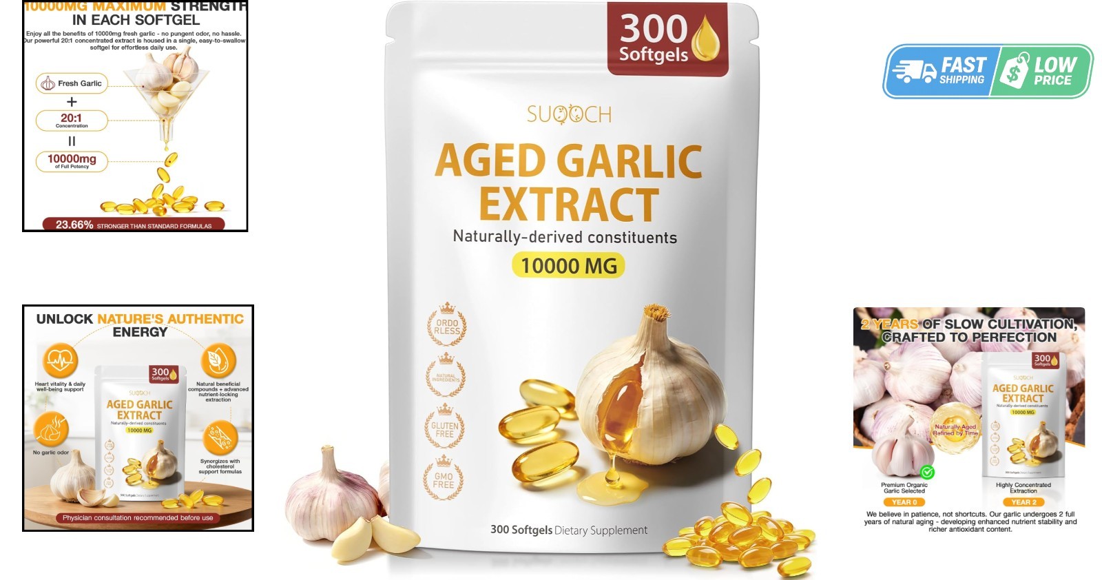 Natural Aged Garlic Extract – 300 Count Softgels for Vitality & Wellness Support