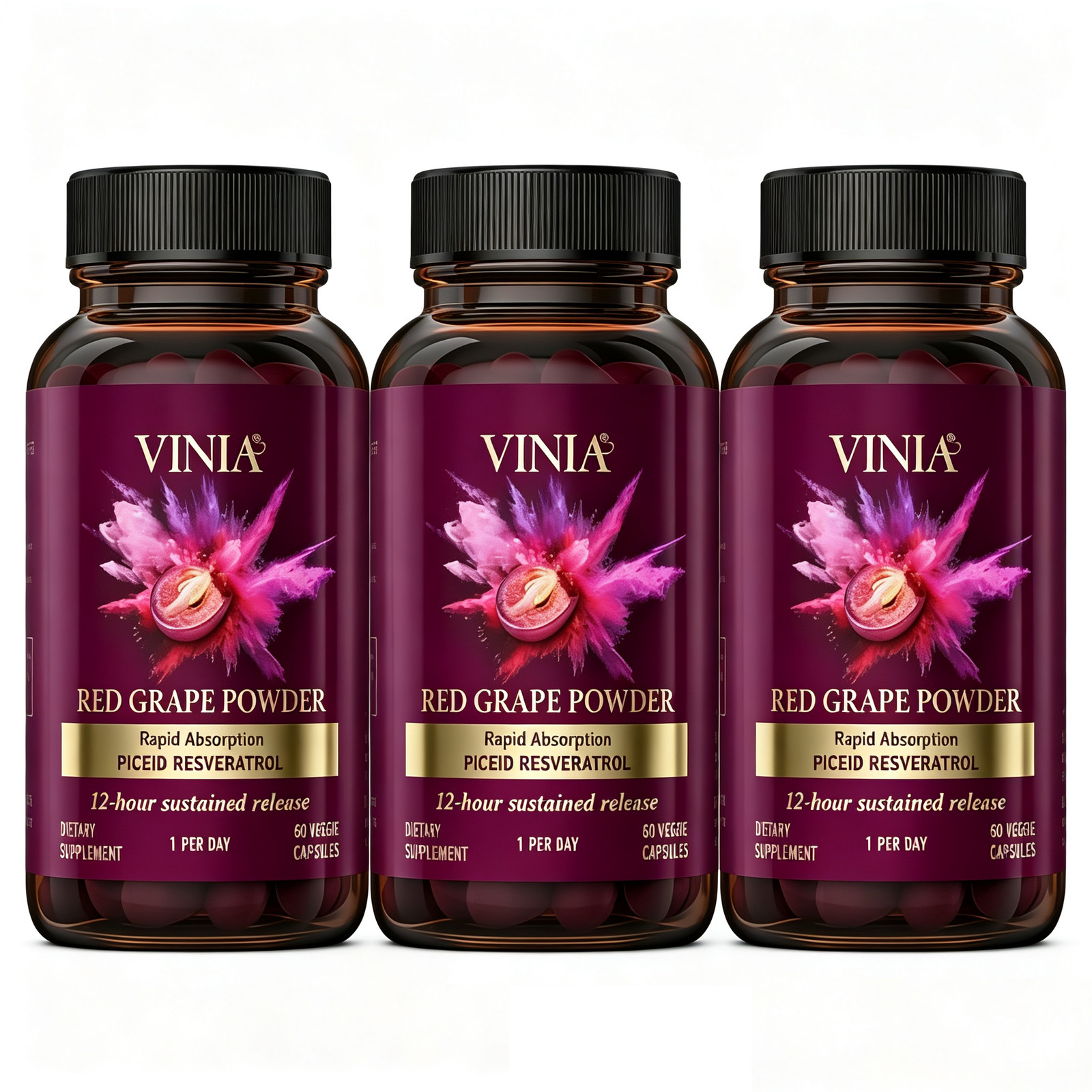 3pcs VINIA Piceid Resveratrol Supplement Non-GMO, 60ct Increases Blood Flow