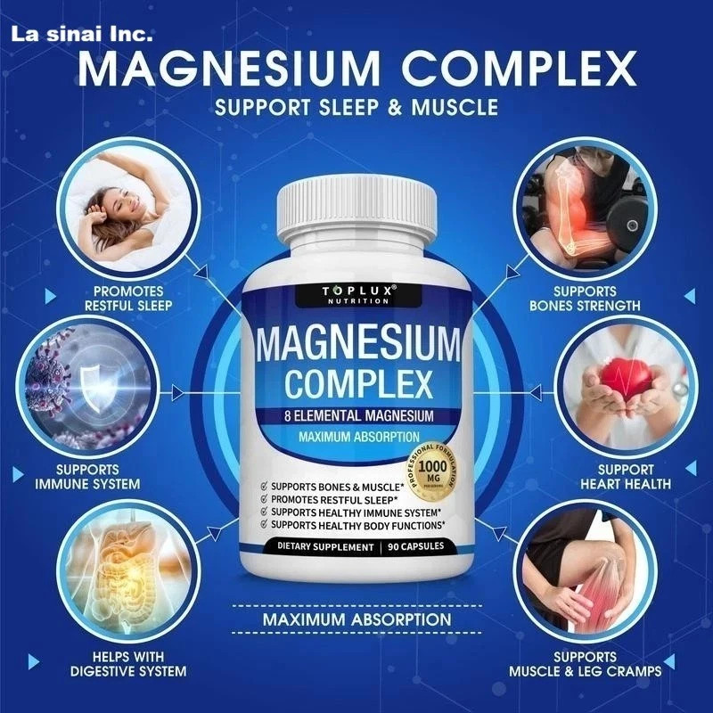 Magnesium complex supplement: 1000mg of 8-element magnesium, 90 capsules