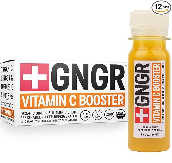 GNGR x Vitamin C – Cold-Pressed Ginger Shot with Turmeric, 2 fl oz ( Pack of 12)