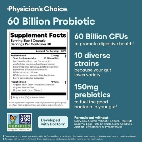 Physician’s Choice 60 Billion Probiotic 10 Strains Digestive Support 30 Caps