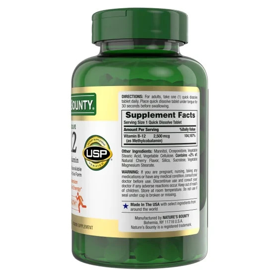 Nature’s Bounty Vitamin B-12 2500 mcg, 300 Quick Dissolve Tablets Exp 10/2028