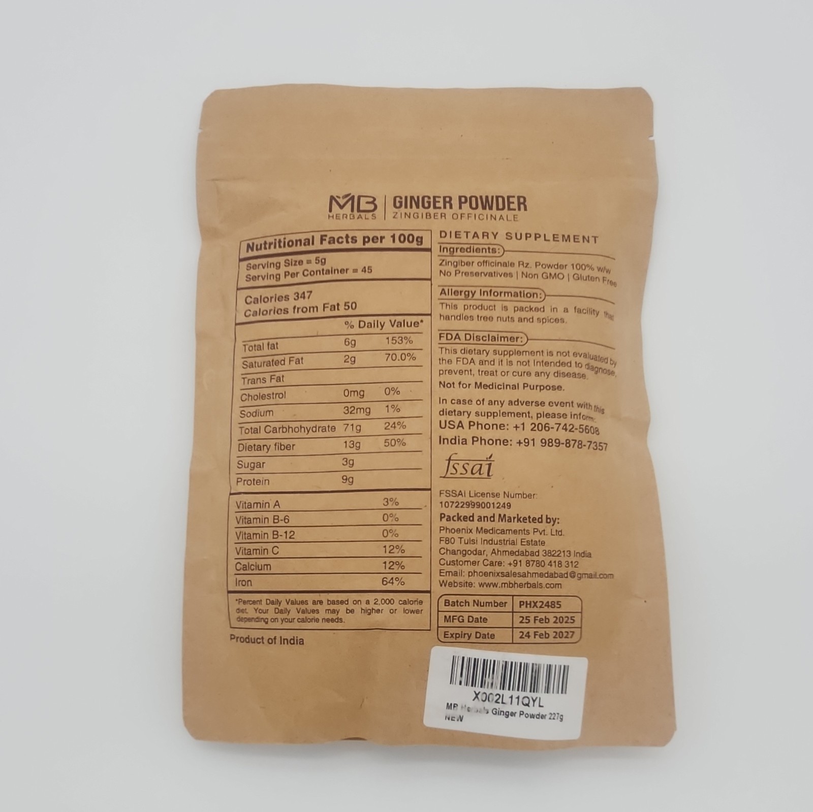 MB Herbals Ginger Powder (Zingiber officinale) Non-GMO Gluten Free 8 oz