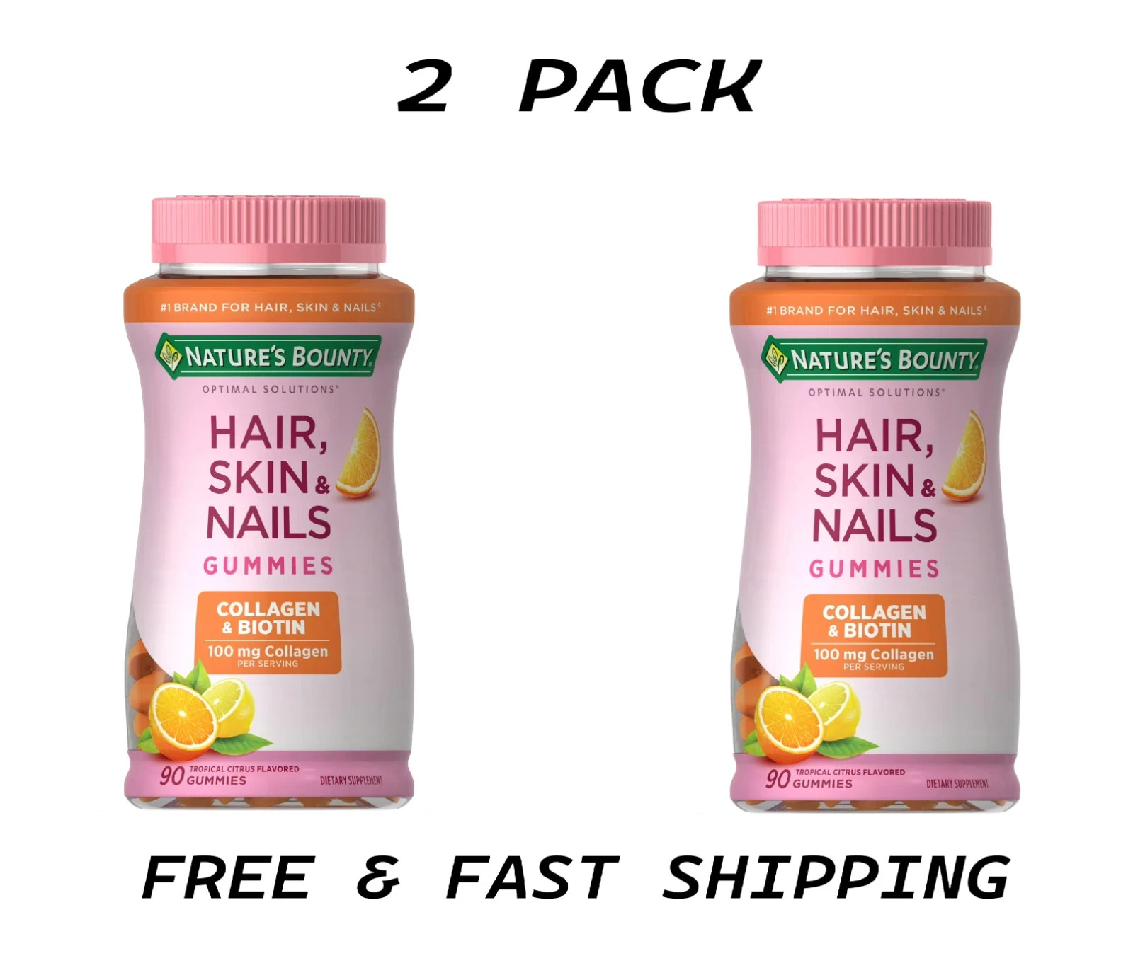 (2 PACK)Nature’s Bounty Hair Skin and Nails, Collagen and Biotin, Gummies, 90 Ct