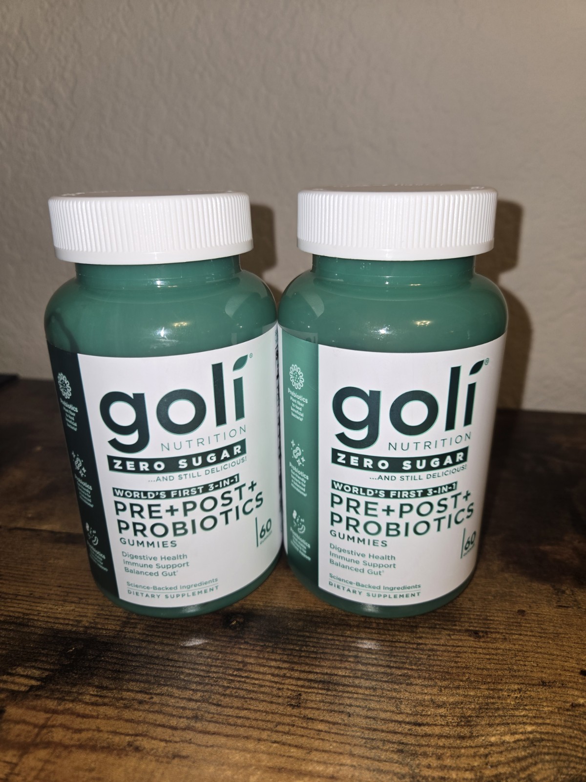 LOT (2) GOLI NUTRITION ZERO SUGAR PRE+POST+PROBIOTICS GUMMIES, 60 CT, EXP 01/27+