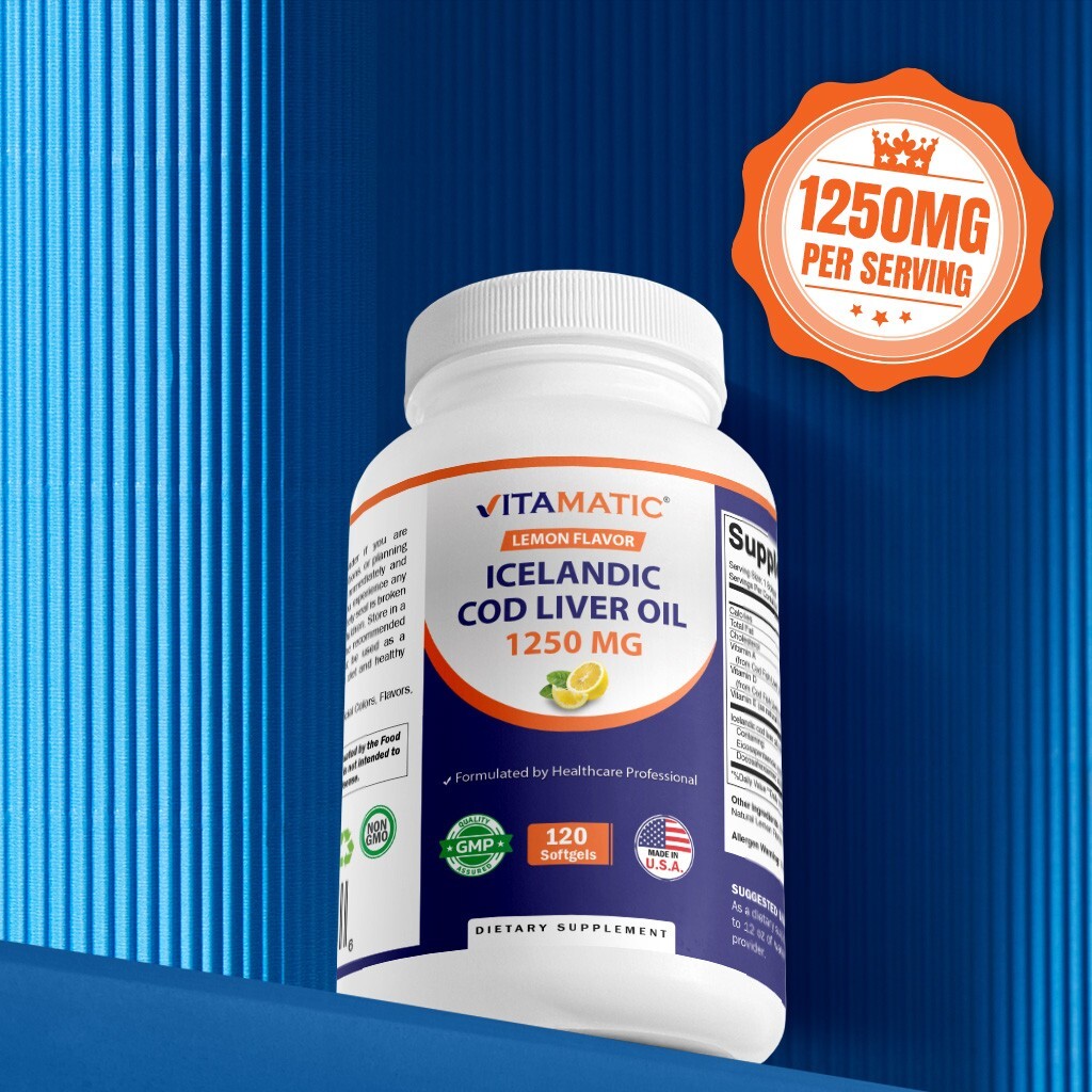 2 Pack – Vitamatic Norwegian Cod Liver Oil 1250mg 240 Softgels (Lemon Flavor)