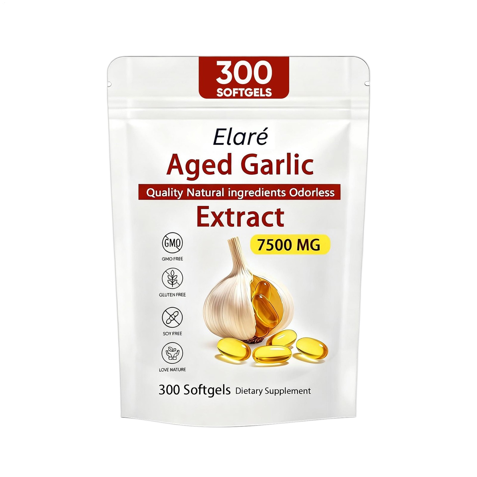 Improved Aged Elare Garlic Extract 7500mg Odorless 300 Softgels Heart Immune Sup