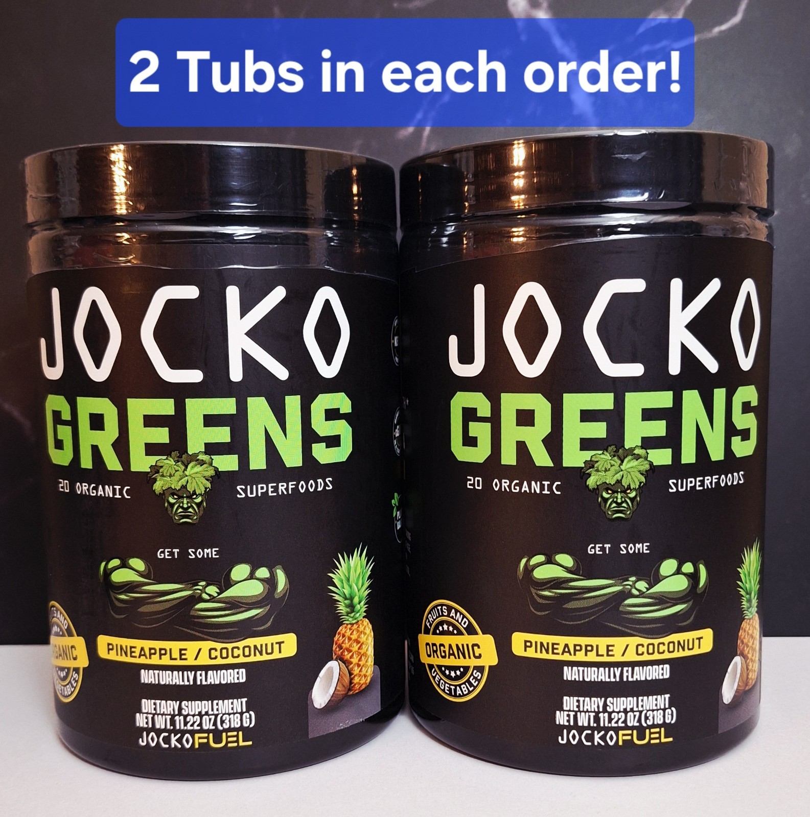 2 Jocko Fuel Greens, Pineapple Coconut, Plant-based Organic, 30 Serv, 02/2027✨️