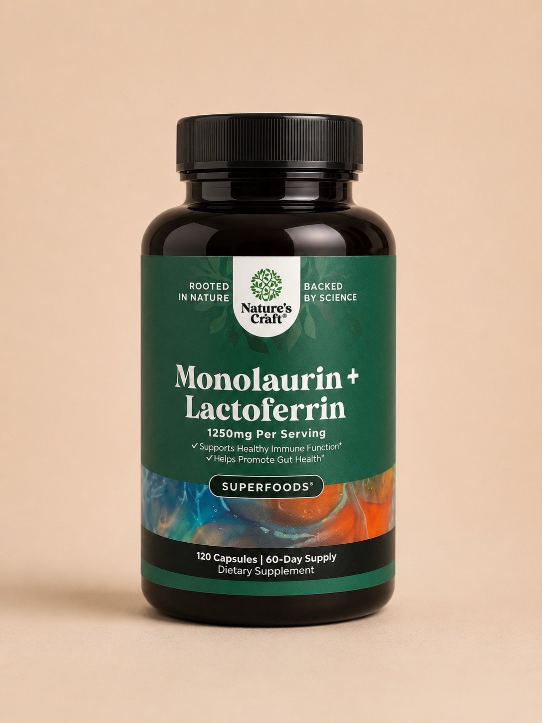 Nature’s Craft Monolaurin + Lactoferrin 1250mg, Superfoods Promote Gut Health
