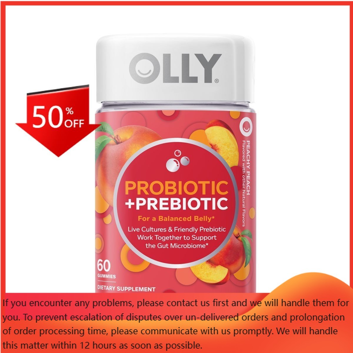 OLLY Probiotic + Prebiotic Gummies – Peachy Peach – 60ct: Dietary Supplement
