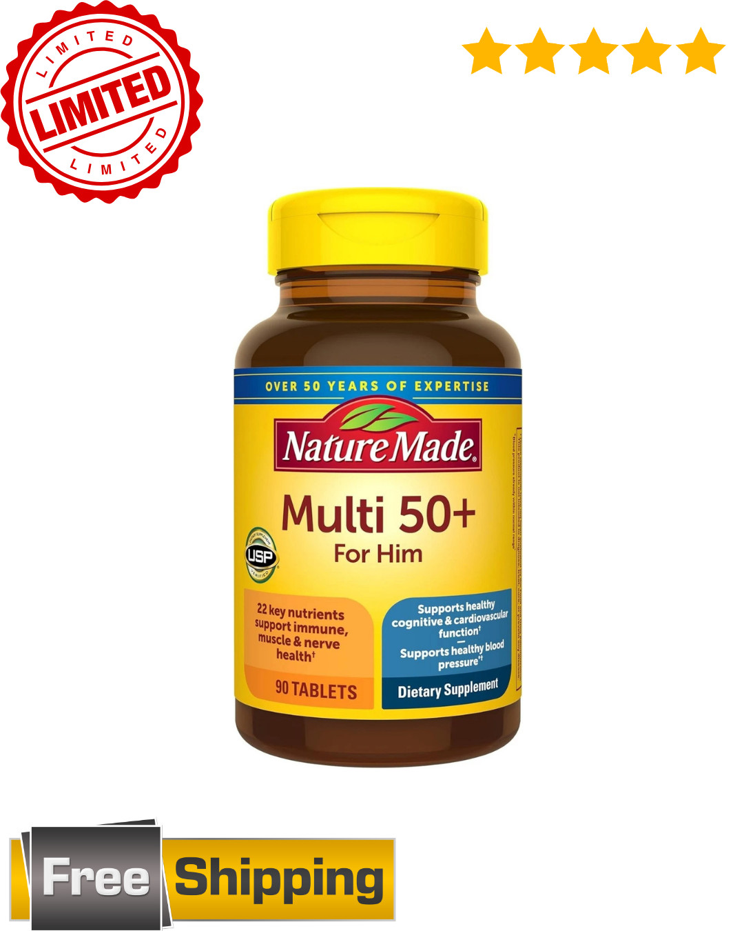 Nature Made Multi For Him 50+ Men’s Multivitamin 90 Tablets Gluten Free USA