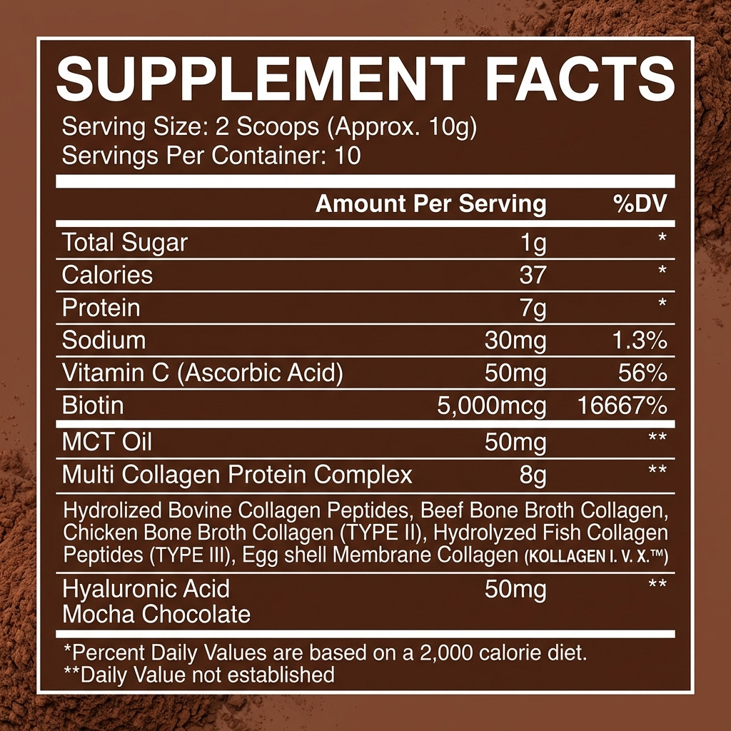 Collagen Powder with Biotin, Hyaluronic Acid, Vitamin C, MCT Oil, Chocolate