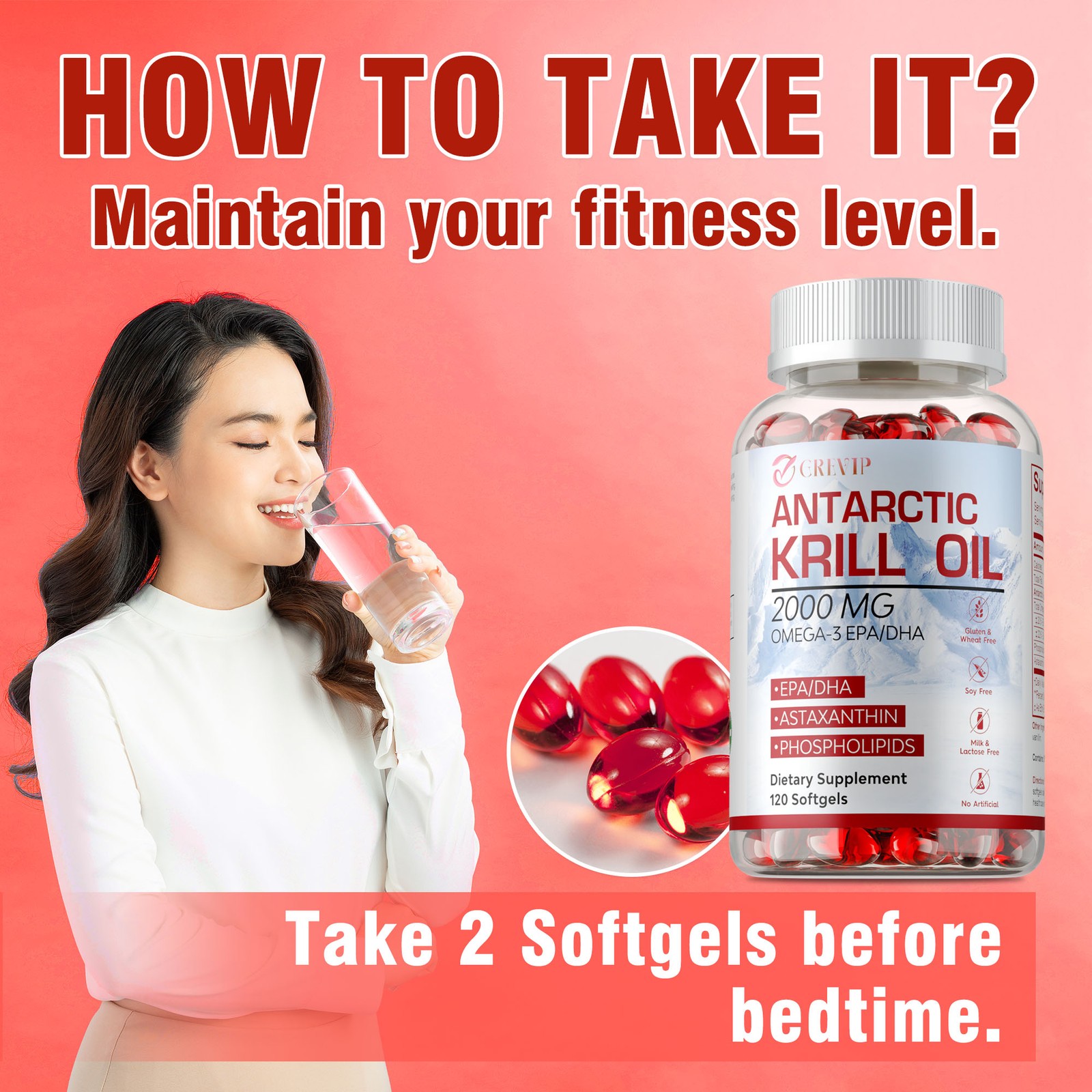 Antarctic Krill Oil -Brain Health,Anti-Aging,Improve Cardiovascular,Joint Health
