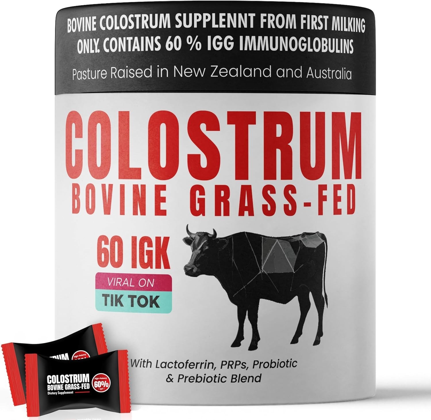 Colostrum Supplement | Bovine Grass Fed Colostrum with 60% IgG | 90 Gummies