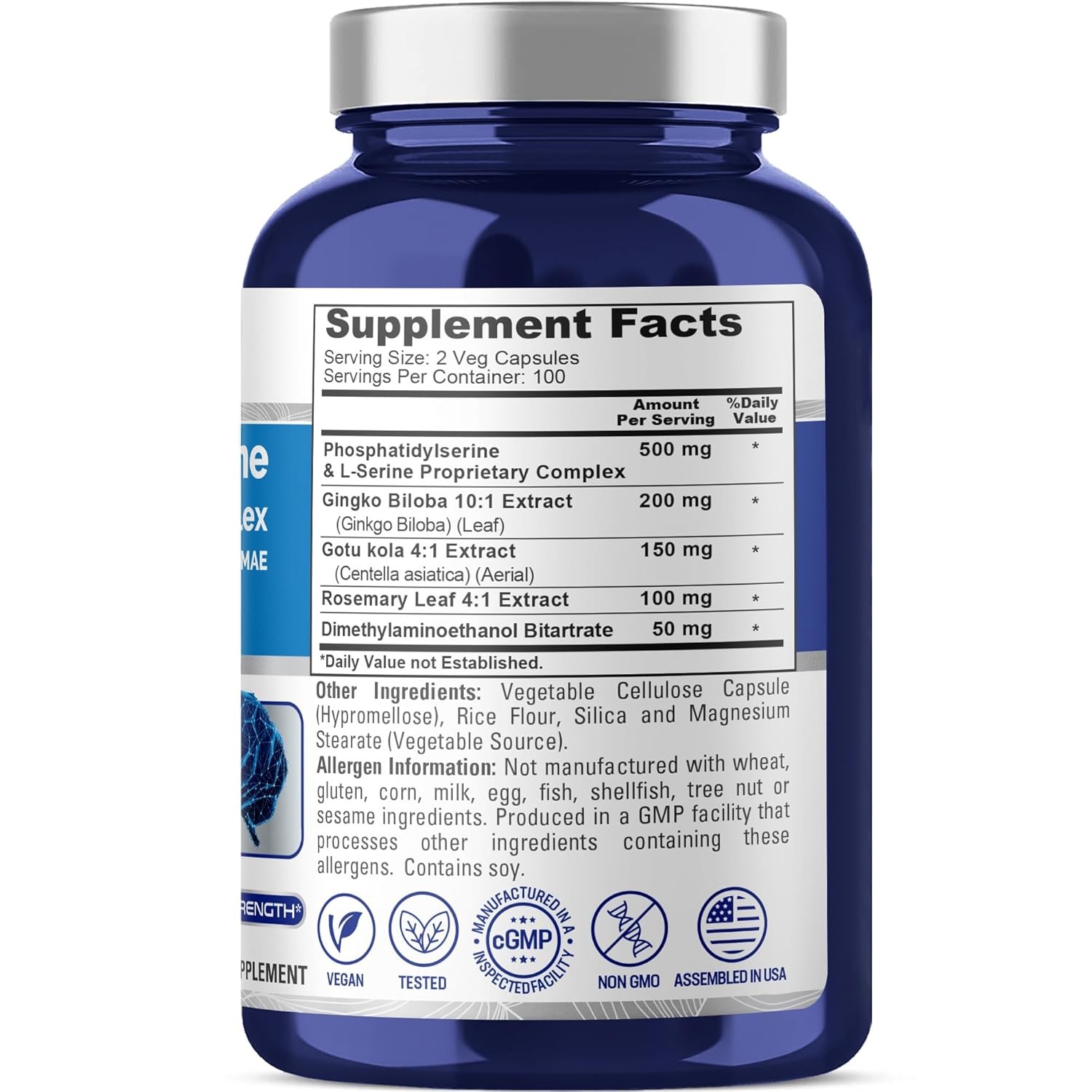 NusaPure Phosphatidylserine Memory Ultimate Complex 1000mg 200 Vegetarian Caps (