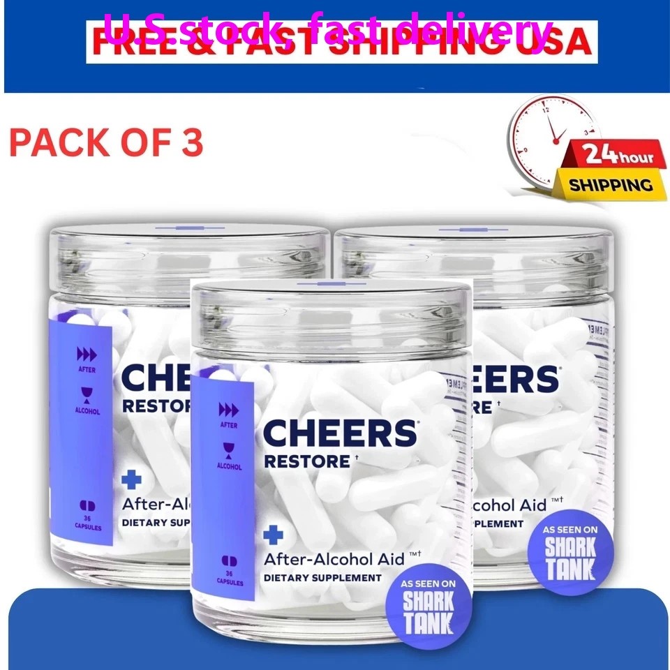 3 Bottles Cheers Restore Supplement w/ DHM + L-Cysteine – After-Alcohol Aid NEW