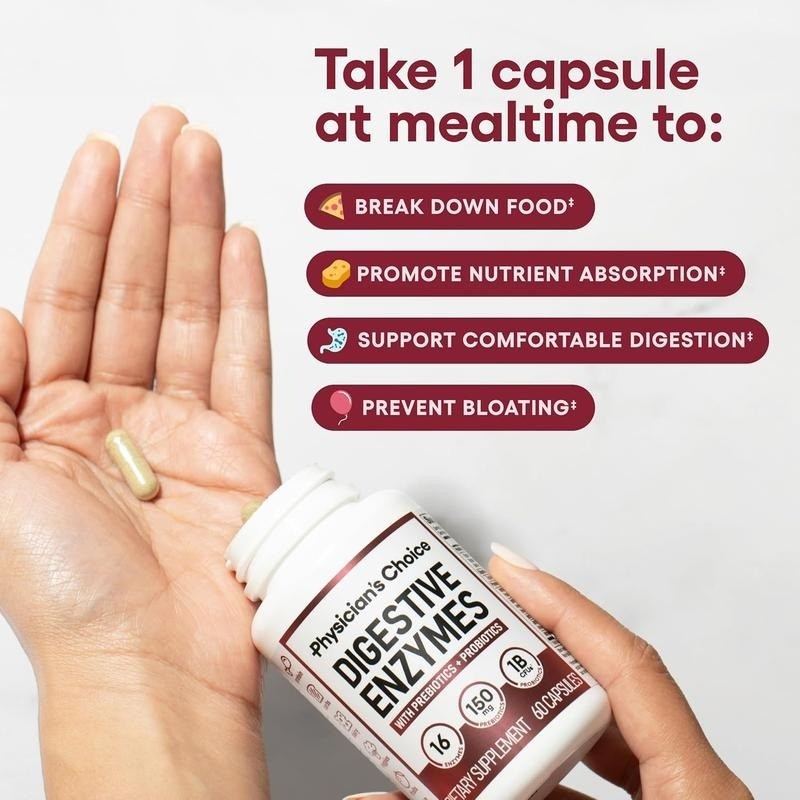 Digestive Enzymes with Prebiotics Probiotics Bromelain Gut Health Bloating Relie