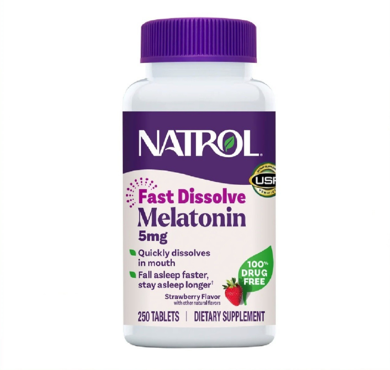 Natrol Melatonin 5 Mg Fast Dissolve 250 Strawberry Tablets ~ SPECIAL ~ EXP 11/27