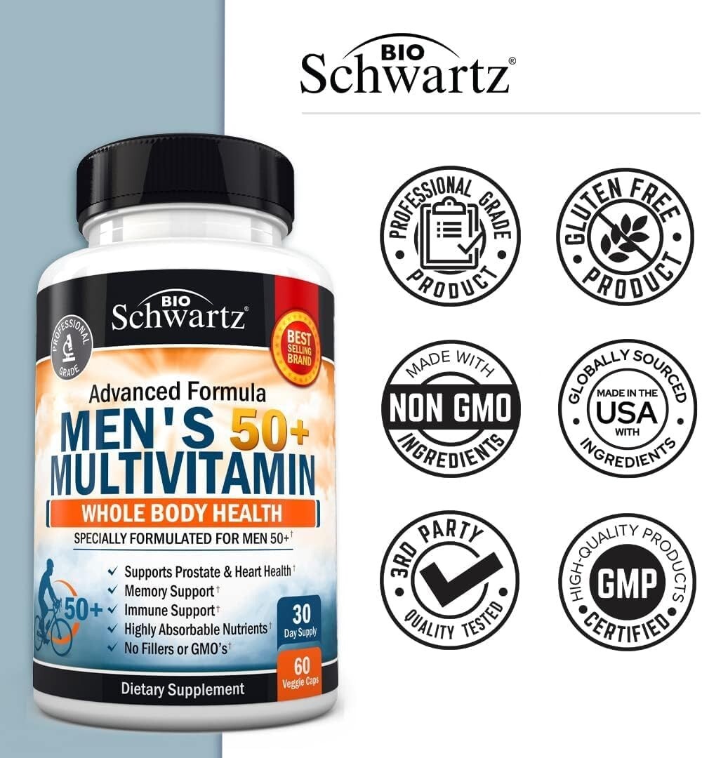 Once Daily Multivitamin for Men 50 & Over Supplement, Heart Health Support 60 Ct