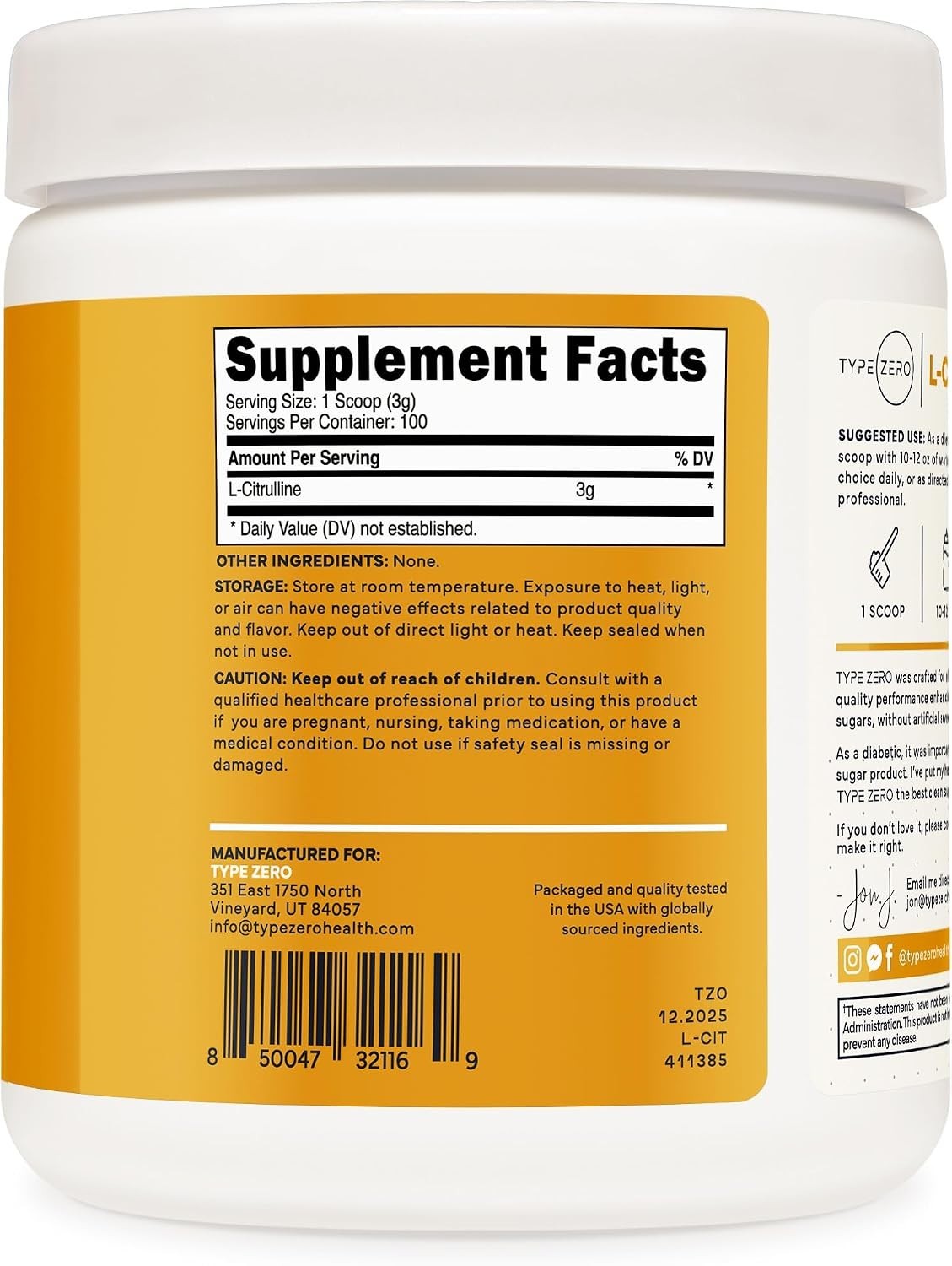Pure L-Citrulline Base Powder – 3,000mg, 100 Servings